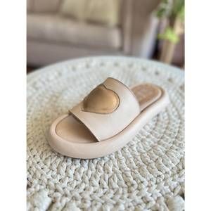 NEW PMK SHOES women's heart platform slides in nude